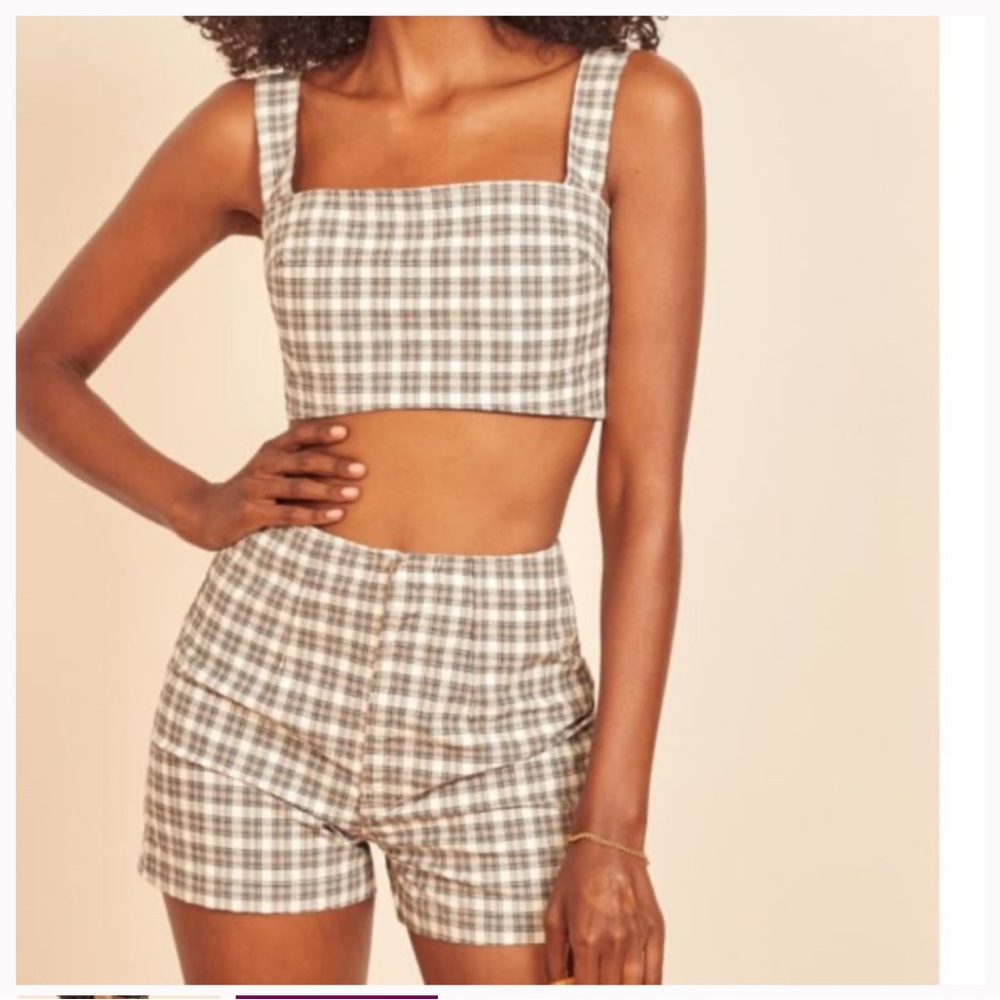 Reformation Astaire Plaid Shorts and Alexia Crop Top set 26 4/6 Small like new